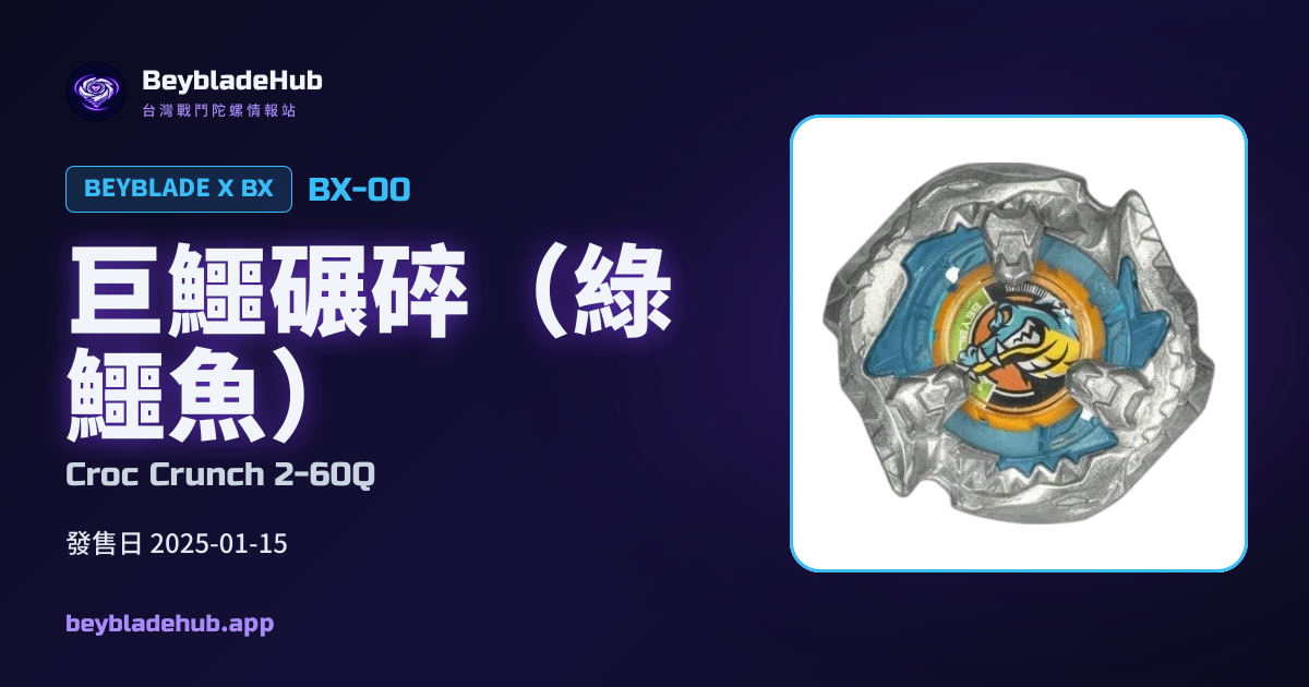 巨鱷碾碎（綠鱷魚）（BX-00）｜戰鬥陀螺X｜BeybladeHub