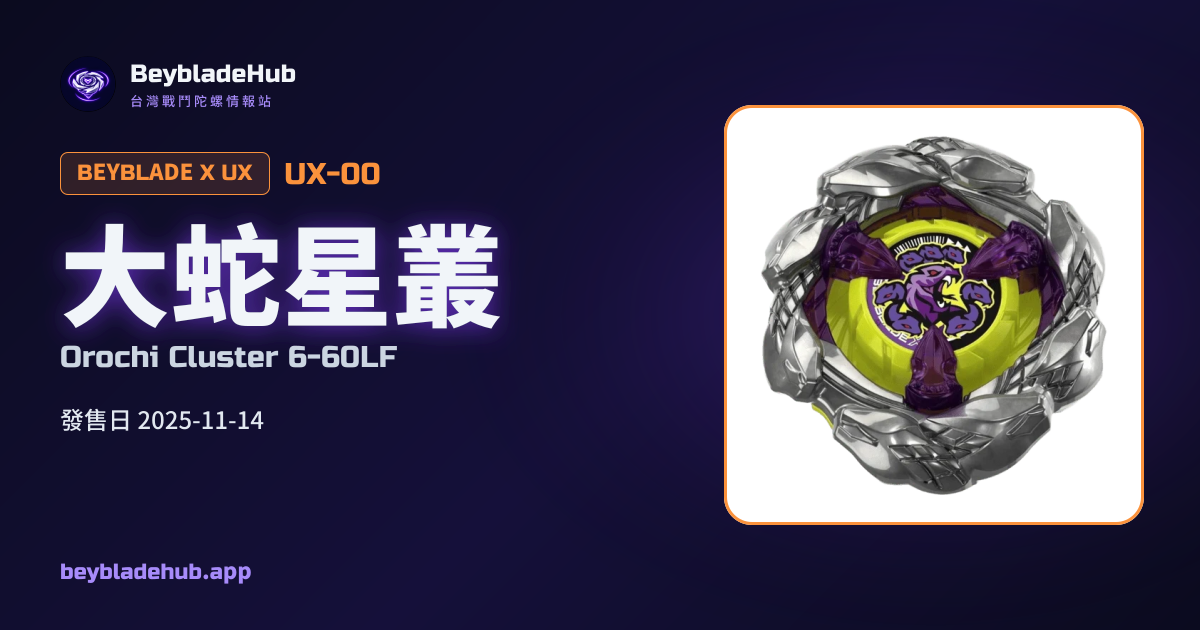 Orochi Cluster 6-60LF (UX-00) — Beyblade X Combo & Parts